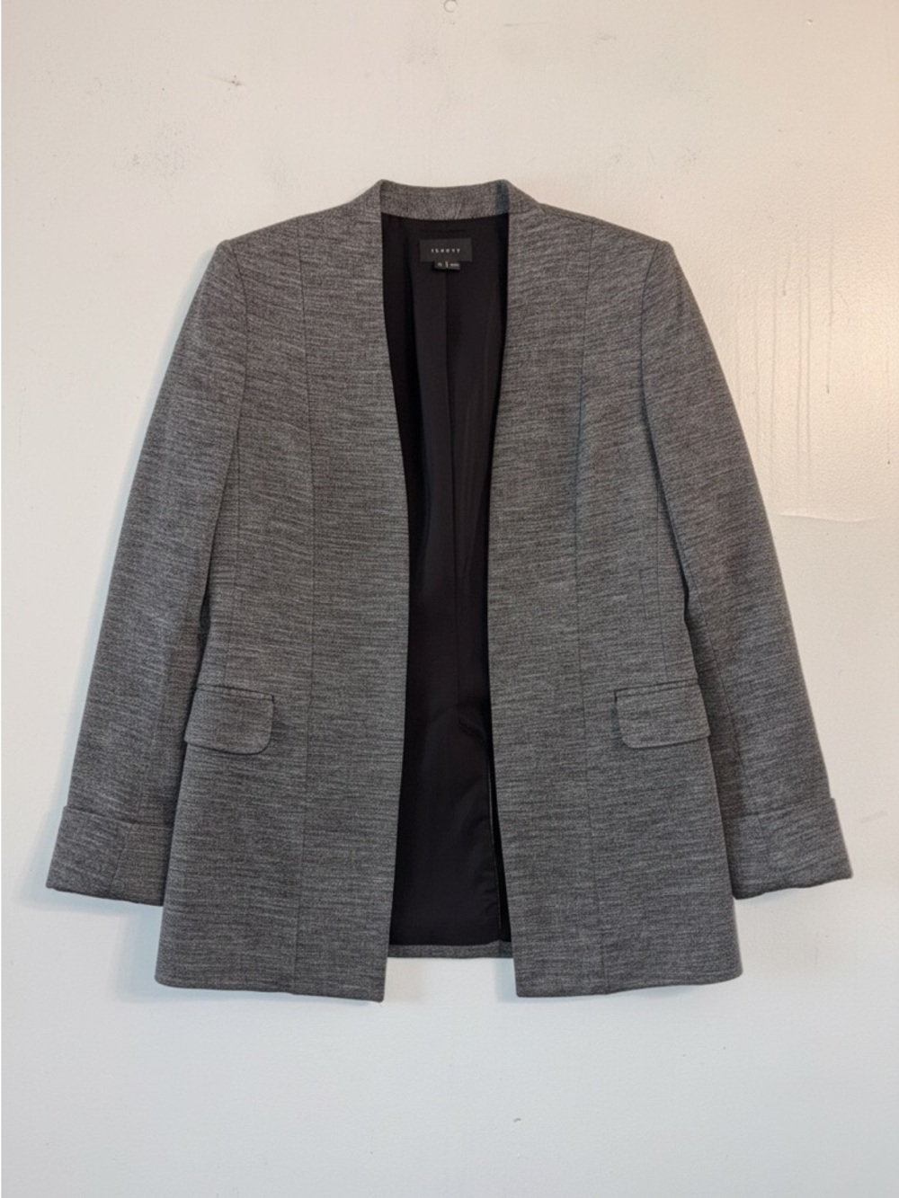 Theory Tivona Open-Front Cuffed Blazer Charcoal Grey Size 6